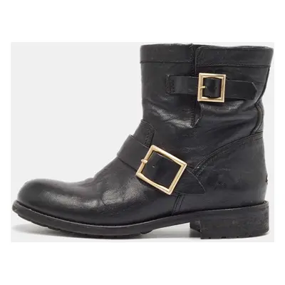 Jimmy Choo Black Leather Buckle Detail Ankle Boots Size