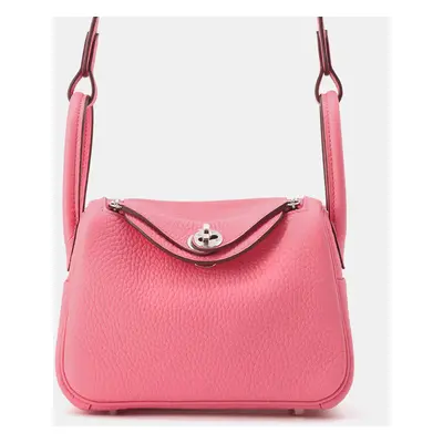 Hermes Rose Azalee Taurillon Clemence Lindy Mini Shoulder Bag