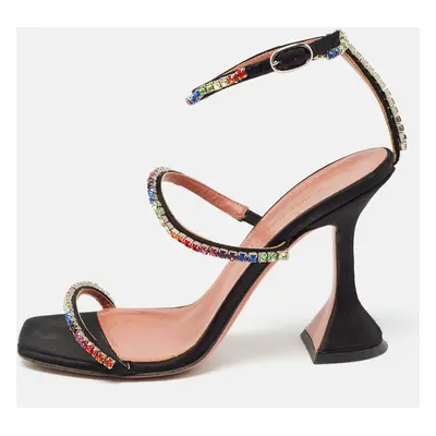 Amina Muaddi Black Satin Gilda Ankle Strap Sandals Size