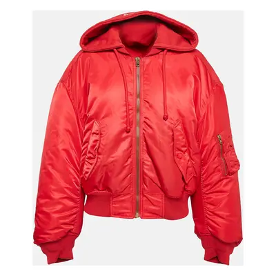 Vetements Red Synthetic Zip-Up Puffer Hooded Jacket