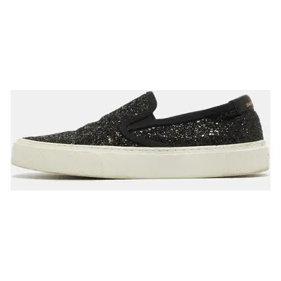 Saint Laurent Black Glitter Slip On Sneakers Size 37.5