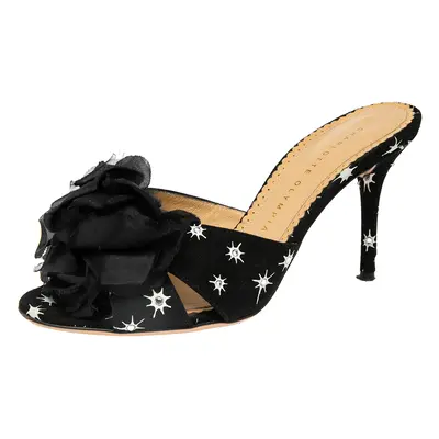 Charlotte Olympia Black Suede Crystal Embellished Bow Sandals Size 37.5