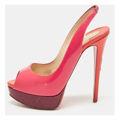 Christian Louboutin Pink Patent Leather Lady Peep Slingback Pumps Size