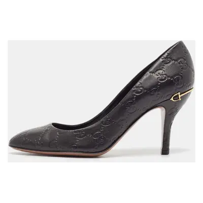 Gucci Black Guccissima Leather Horse-Bit Heel Round Toe Pumps Size 37.5