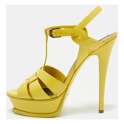 Saint Laurent Yellow Patent Tribute Platform Sandals Size