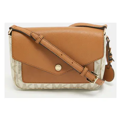 MICHAEL Michael Kors Beige/Brown Signature Coated Canvas and Leather Greenwhich Shoulder Bag