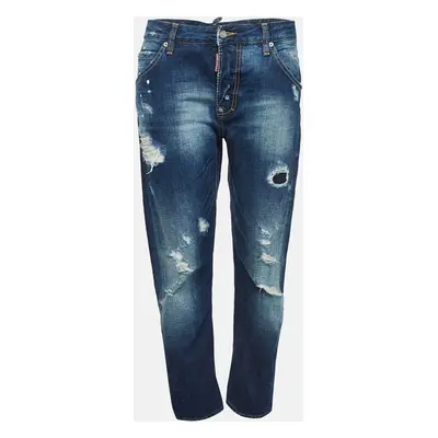 Dsquared2 Blue Distressed Denim Frayed Skinny Jeans Waist 30"