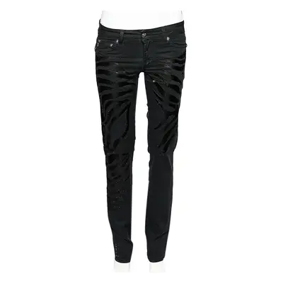 Just Cavalli Black Denim Crystal Embellished Slim Fit Jeans