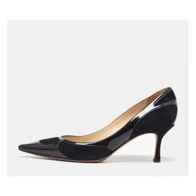 Jimmy Choo Black Suede and Patent Leather Pointed Toe Pumps Size 38.5