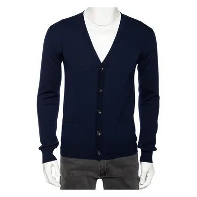 Roberto Cavalli Navy Blue Knit Pocketed Button Front Cardigan