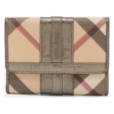 Burberry Metallic/Beige Nova Check PVC and Patent Leather French Wallet