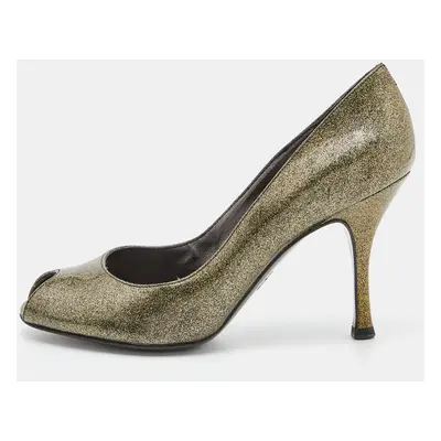 Dolce & Gabbana Olive Green Patent Leather Peep Toe Pumps Size