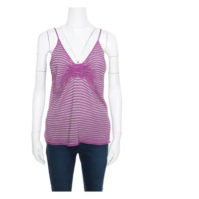 Armani Collezioni Purple Striped Knit Noodle Strap Top