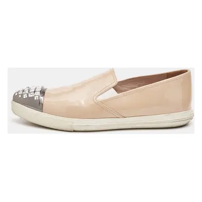 Miu Miu Beige Patent Leather Crystal Embellishment Pointed Sneakers Size