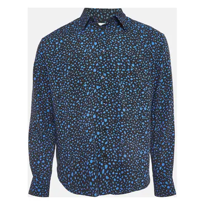 Saint Laurent Black & Blue Abstract Print Crepe Shirt