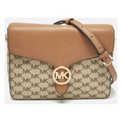 Michael Kors Beige/Brown Signature Coated Canvas and Leather Fulton Crossbody Bag