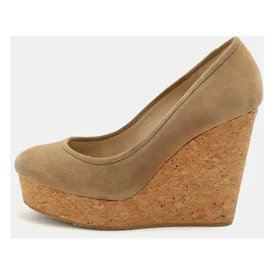 Jimmy Choo Beige Suede And Cork Wedge Platform Pumps Size