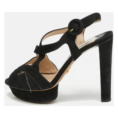 Prada Black Suede Platform Slingback Sandals Size