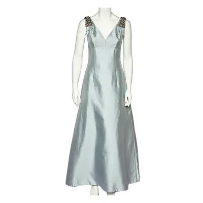 Prada Icy Blue Wool & Silk Embellished Detail Sleeveless Gown