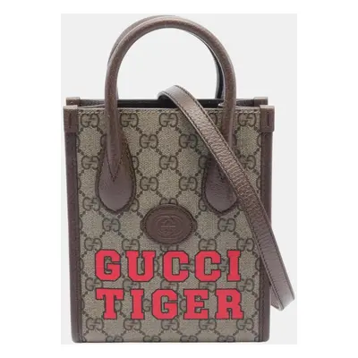 Gucci Beige Brown Coated Canvas Leather Interlocking G Tote Bag