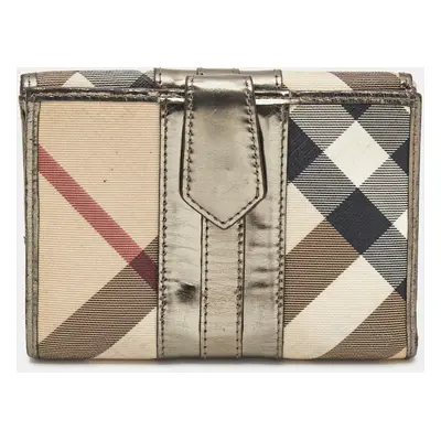 Burberry Metallic/Beige Housecheck PVC and Patent Leather French Wallet