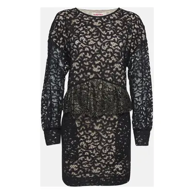 See by Chloe Black Patterned Lace Ruffled Short Dress