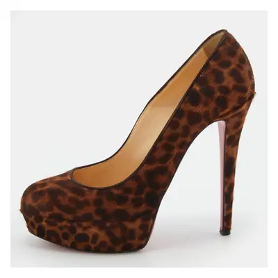 Christian Louboutin Brown Leopard Print Calf Hair Bianca Platform Pumps Size 37.5