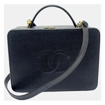 Chanel Black Leather CC Filigree Top Handle Bag