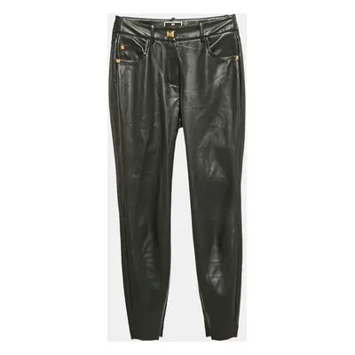 Elisabetta Franchi Black Faux Leather Stud Detail Trousers