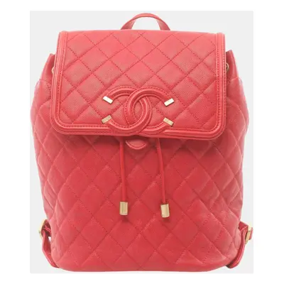 Chanel Red Caviar Skin CC Filigree Matelasse Backpack