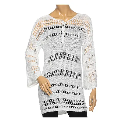 Ralph Lauren White Perforated Knit Long Sleeve Top