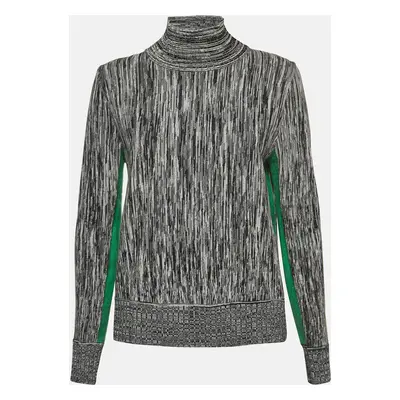 Sportmax Grey Striped Knit Contrast Side Trim High Neck Sweatshirt