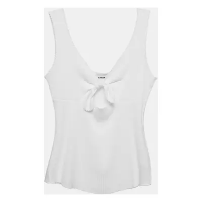 Sandro White Rib Knit Knotted Neck Sleeveless Top