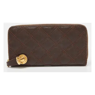 Marc Jacobs Brown Quilted Leather Deluxe Zip Around Wallet