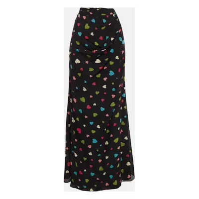 Moschino Cheap and Chic Black Heart Print Silk Maxi Skirt