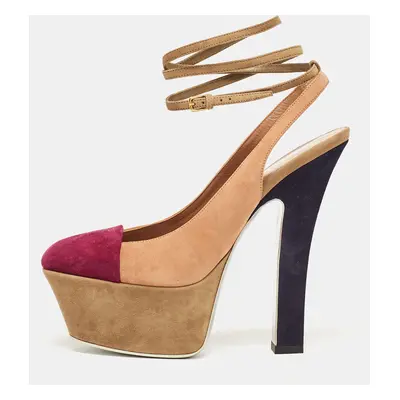 Saint Laurent Multicolor Suede Ankle Strap Pumps Size