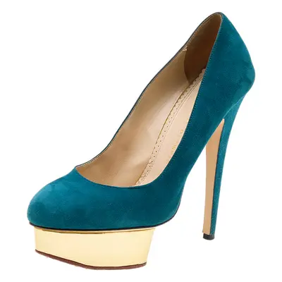 Charlotte Olympia Teal Blue Suede Dolly Platform Pumps Size