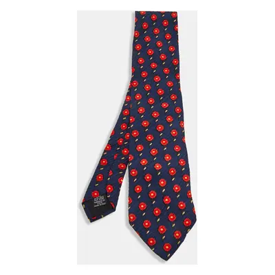 Boss By Hugo Boss Navy Blue Floral Printed Textured Silk Tie