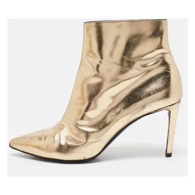 Balenciaga Gold Leather Ankle Length Boots Size