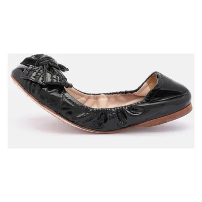 Miu Miu Black Patent Leather Bow Scrunch Ballet Flats Size 35.5