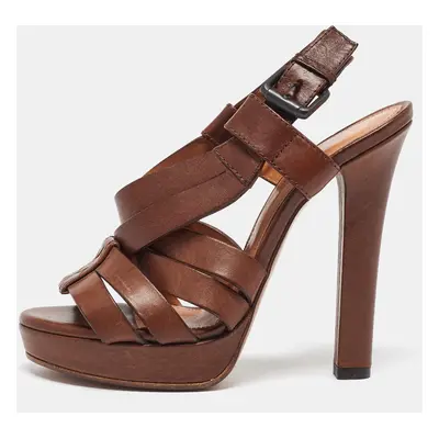 Bottega Veneta Brown Leather Criss Cross Strappy Platform Sandals Size