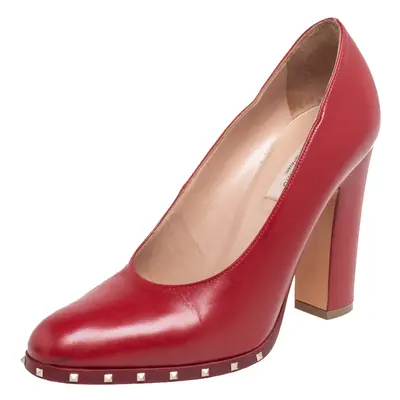 Valentino Red Leather Soul Rockstud Block Heel Pumps Size 37.5