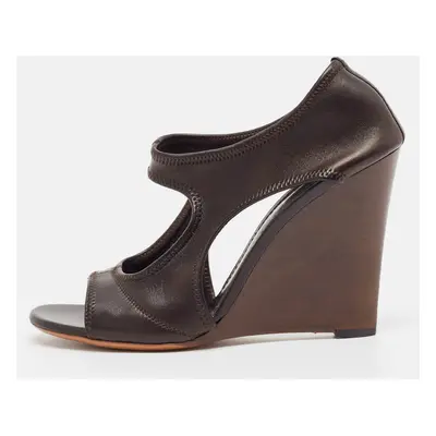 Yves Saint Laurent Brown Leather Wedge Sandals Size