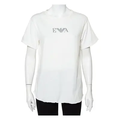 Emporio Armani White Cotton Logo Printed Crewneck T-Shirt