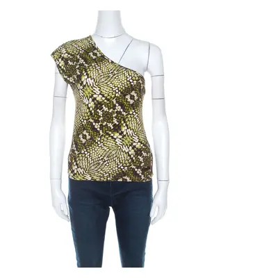 Just Cavalli Green Cotton Animal Print One Shoulder Top