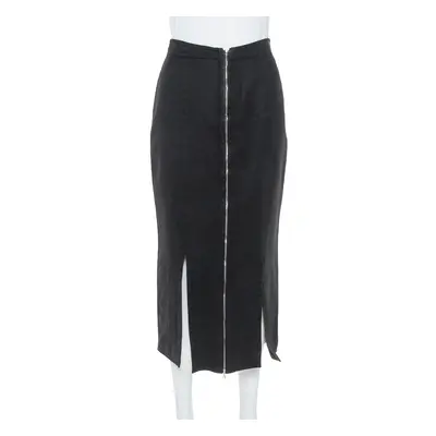 Alaia Vintage Black Cotton & Wool Slit Detail Midi Skirt