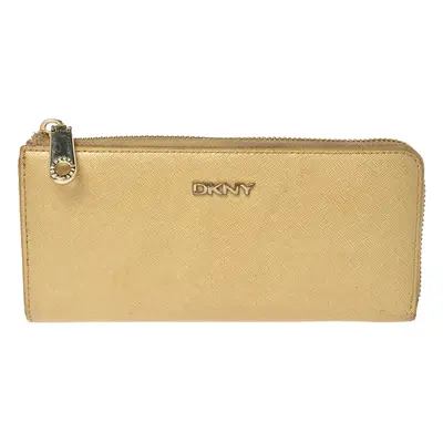 Dkny Metallic Beige Leather Zip Around Wallet