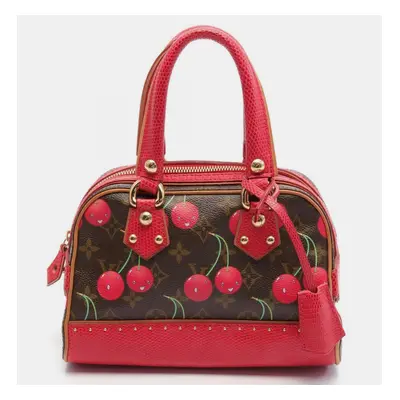 Louis Vuitton Coated Canvas Leather Brown Red Multicolor Sac Neo Deauville Monogram Cherry Handb