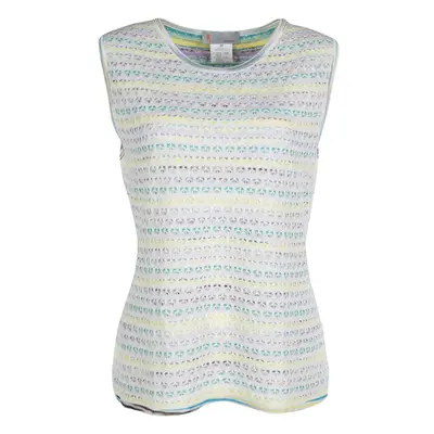 M Missoni Multicolor Striped Floral Crochet Knit Sleeveless Top