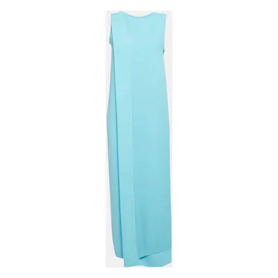 Diane Von Furstenberg Blue Stretch Crepe Wrap Maxi Dress